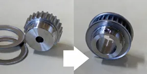 タイミングプーリーの軸穴加工